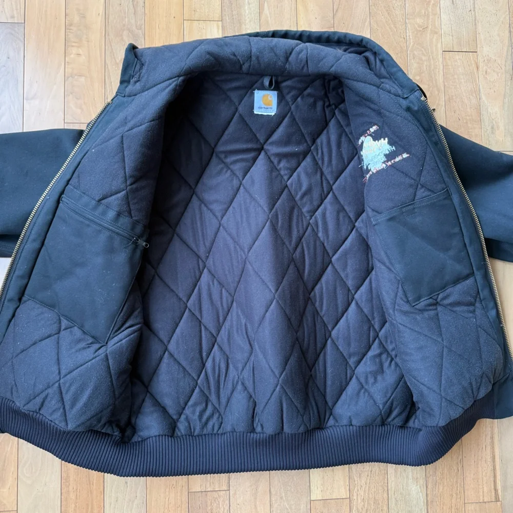 Carhartt Jacket Hooded Quilted‎ Black RN# 14806 Size 2XL XXL Heavy Thick Co Logo